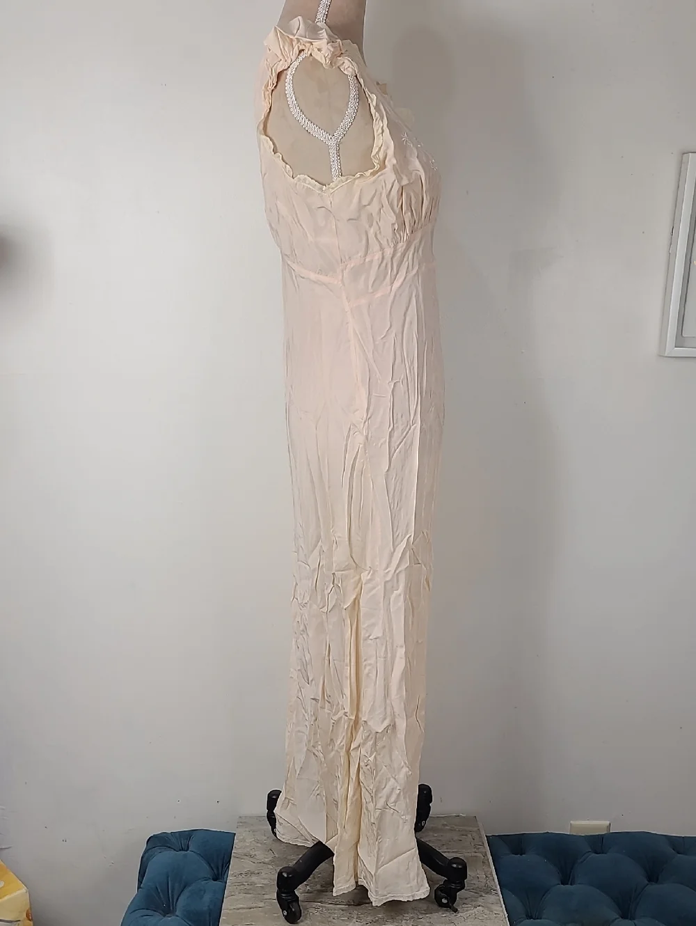 Vtg Eastern Isles 1940s Pale Pink Old Hollywood Glamour Full Lengh Nightgown 36 - Picture 3 of 16